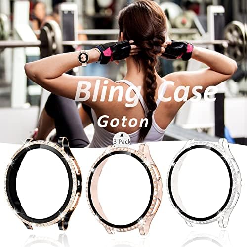 Goton [3 Pack] Bling Case תואם ל- Samsung Galaxy Watch 4 מגן מסך 40 ממ אביזרים, כיסוי מגן של יהלום קריסטל עם סרט זכוכית מחוסמת לשעון 4